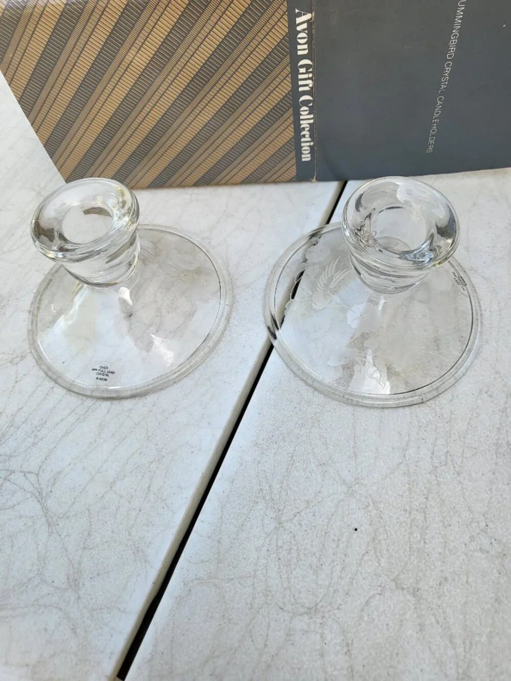 NWOT 6 Pieces Crystal & Ceramic Candle Holders Clear Floral, Never Used, Classic
